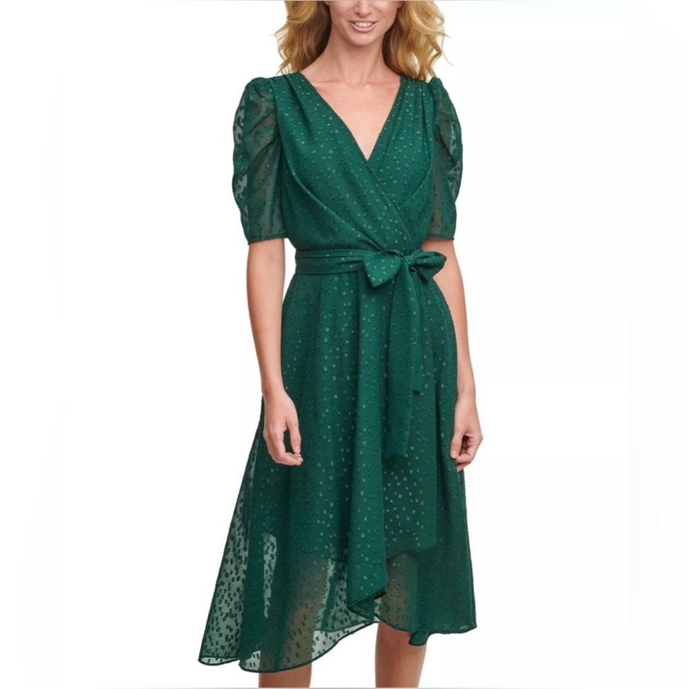 Tommy Hilfiger Glitter-Dot Puff-Sleeve Midi Dress